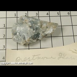 Mineral Specimen: Calcite, Blue with unidentified orange/brown spheres from Crestmore, Riverside Co, California Mineral Specimen: Calcite, Blue with unidentified orange/brown spheres from Crestmore, Riverside Co, California