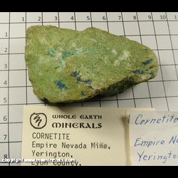 Mineral Specimen: Cornetite from Empire Nevada Mine, Yerrington, Lyon Co, Nevada Mineral Specimen: Cornetite from Empire Nevada Mine, Yerrington, Lyon Co, Nevada