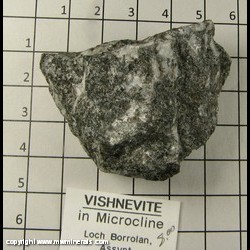 Mineral Specimen: Vishnevite in Microcline from Allt a'Mhuillin, Loch Borrolan, Assynt, North West Highlands (Sutherland), Scotland Mineral Specimen: Vishnevite in Microcline from Allt a'Mhuillin, Loch Borrolan, Assynt, North West Highlands (Sutherland), Scotland