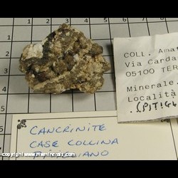 Mineral Specimen: Cancrinite from Case Collina (Toscopomici quarry), Pitigliano, Grosseto Province, Tuscany, Italy Mineral Specimen: Cancrinite from Case Collina (Toscopomici quarry), Pitigliano, Grosseto Province, Tuscany, Italy