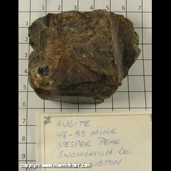 Mineral Specimen: Augite from 48-55 Mine, Vesper Peak, Sultan Basin, Sultan District, Snohomish Co, Washington Mineral Specimen: Augite from 48-55 Mine, Vesper Peak, Sultan Basin, Sultan District, Snohomish Co, Washington