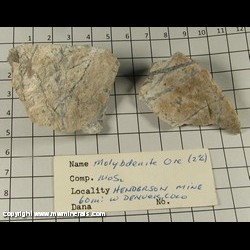 Mineral Specimen: Molybdenite Ore from Henderson Mine, Dailey District, Clear Creek Co, Colorado Mineral Specimen: Molybdenite Ore from Henderson Mine, Dailey District, Clear Creek Co, Colorado