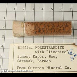 Mineral Specimen: Nordstandite in Limonite from Gunong Kapor, Bau, Kuching, Sarawak, Borneo Island, Malaysia Mineral Specimen: Nordstandite in Limonite from Gunong Kapor, Bau, Kuching, Sarawak, Borneo Island, Malaysia