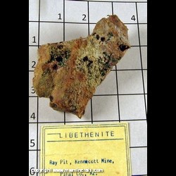 Minerals Specimen: Libethenite from Ray Mine, Pinal Co, Arizona Minerals Specimen: Libethenite from Ray Mine, Pinal Co, Arizona