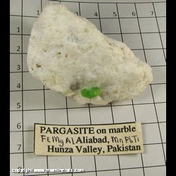 Mineral Specimen: Pargasite on Marble from Aliabad, Hunza Valley, Pakistan