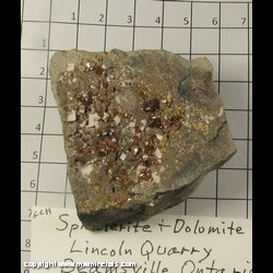 Minerals Specimen: Sphalerite, Dolomite from Lincoln Quarry, Clinton Twp, Lincoln Co, Ontario, Canada Minerals Specimen: Sphalerite, Dolomite from Lincoln Quarry, Clinton Twp, Lincoln Co, Ontario, Canada
