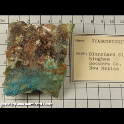 Mineral Specimen: Cyanotrichite, Quartz, Galena from Blanchard Claims, Bingham, Socorro Co, New Mexico Mineral Specimen: Cyanotrichite, Quartz, Galena from Blanchard Claims, Bingham, Socorro Co, New Mexico