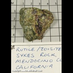 Mineral Specimen: Rutile, Chrome Zoisite from Sykes Rock, Mendocino Co,  California
