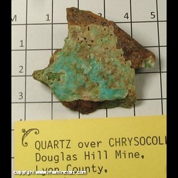 Mineral Specimen: Quartz druze over Chrysocolla from Douglas Hill Mine, Lyon Co, Nevada Mineral Specimen: Quartz druze over Chrysocolla from Douglas Hill Mine, Lyon Co, Nevada
