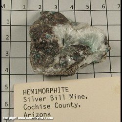 Mineral Specimen: Hemimorphite, Rosasite from Silver Bill Mine, Gleeson, Turquoise District, Dragoon Mts, Cochise Co, Arizona Mineral Specimen: Hemimorphite, Rosasite from Silver Bill Mine, Gleeson, Turquoise District, Dragoon Mts, Cochise Co, Arizona