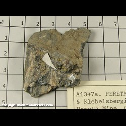 Mineral Specimen: Peretaite, Sulfur, Klebesbergite, Stibnite from Pereta Mine, Grosseto, Tuscany, Italy
