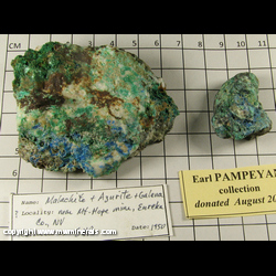 Mineral Specimen: Malachite, Azurite, Galena (2 pieces) from near Mt. Hope Mine, Eureka Co,  Nevada