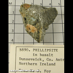 Mineral Specimen: Phillipsite in Basalt from Dunseveick, County Antrim, Northern Ireland Mineral Specimen: Phillipsite in Basalt from Dunseveick, County Antrim, Northern Ireland