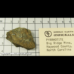 Minerals Specimen: Pyrrohotite from Big Ridge Mine, Haywood Co, North Carolina Minerals Specimen: Pyrrohotite from Big Ridge Mine, Haywood Co, North Carolina