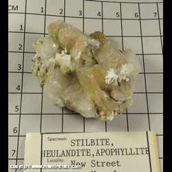 Mineral Specimen: Stilbite, Heulandite, Apophyllite, Laumontite, Hematite from Upper New Street Quarry, Paterson, Passaic Co., New Jersey Mineral Specimen: Stilbite, Heulandite, Apophyllite, Laumontite, Hematite from Upper New Street Quarry, Paterson, Passaic Co., New Jersey