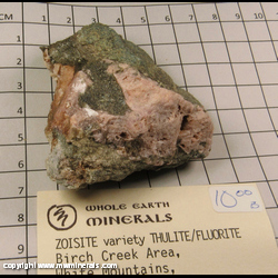 Mineral Specimen: Zoisite variety Thulite from Birch Creek area, White Mountains, Inyo Co., California Mineral Specimen: Zoisite variety Thulite from Birch Creek area, White Mountains, Inyo Co., California