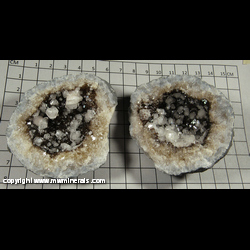 Mineral Specimen: Calcite, 2 Generations, Clear/White on Iridescent Brown in Quartz Geode from near Oskaloosa, Mahaska Co, Iowa Mineral Specimen: Calcite, 2 Generations, Clear/White on Iridescent Brown in Quartz Geode from near Oskaloosa, Mahaska Co, Iowa