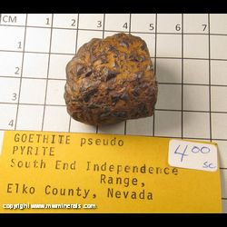 Mineral Specimen: Goethite Pseudomorph after Pyrite from South end Independence Range, Elko Co., Nevada