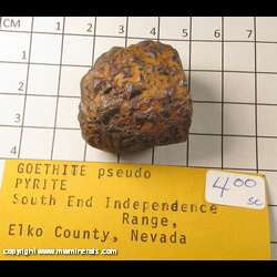 Mineral Specimen: Goethite Pseudomorph after Pyrite from South end Independence Range, Elko Co., Nevada Mineral Specimen: Goethite Pseudomorph after Pyrite from South end Independence Range, Elko Co., Nevada