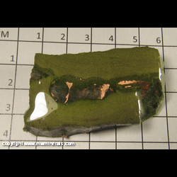 Mineral Specimen: Copper, Epidote, Pumpellyite-Mg, Calcite (epoxy coated) from Caledonia Mine, Ontonagon Co, Michigan Mineral Specimen: Copper, Epidote, Pumpellyite-Mg, Calcite (epoxy coated) from Caledonia Mine, Ontonagon Co, Michigan