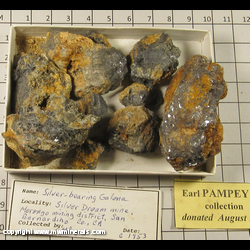Minerals Specimen: Galena variety: Silver Bearing, mixed Lead Oxides (several pieces) from Silver Dream Mine, Tip Top Mountain, Baldwin Lake District, San Bernardino Mts, San Bernardino Co., California Minerals Specimen: Galena variety: Silver Bearing, mixed Lead Oxides (several pieces) from Silver Dream Mine, Tip Top Mountain, Baldwin Lake District, San Bernardino Mts, San Bernardino Co., California