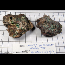 Mineral Specimen: Chrysocolla, Chabazite,, Chlroite, Hematite, Heulandite (2 pcs) from McDowell's Quarry (Osborne and Marsellis Quarry), Upper Montclair, Montclair Twp., Essex Co., New Jersey Mineral Specimen: Chrysocolla, Chabazite,, Chlroite, Hematite, Heulandite (2 pcs) from McDowell's Quarry (Osborne and Marsellis Quarry), Upper Montclair, Montclair Twp., Essex Co., New Jersey