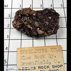 Mineral Specimen: Sphalerite from Martin Marietta Aggregates Blue Rock Quarry, Perry Township, Fayette Co., Ohio Mineral Specimen: Sphalerite from Martin Marietta Aggregates Blue Rock Quarry, Perry Township, Fayette Co., Ohio