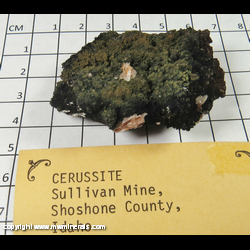 Mineral Specimen: Cerussite from Sullivan Mine, Bunker Hill properties, Kellogg, Coeur d'Alene District, Shoshone Co, Idaho Mineral Specimen: Cerussite from Sullivan Mine, Bunker Hill properties, Kellogg, Coeur d'Alene District, Shoshone Co, Idaho