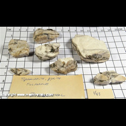 Mineral Specimen: Sphalerite, Pyrite and other Sulfides in Quartz (7 specimens) from Lengenbach Quarry, Fald, Binn Valley, Wallis, Switzerland