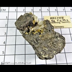 Mineral Specimen: Helvine, Calcite from Schwarzenberg mining district, Erzgebirgskreis, Saxony, Germany Mineral Specimen: Helvine, Calcite from Schwarzenberg mining district, Erzgebirgskreis, Saxony, Germany