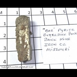 Mineral Specimen: Pyrite varierty: Bar from Butterstick Pocket, 1250 foot level, Buick Mine, Iron Co., Missouri Mineral Specimen: Pyrite varierty: Bar from Butterstick Pocket, 1250 foot level, Buick Mine, Iron Co., Missouri