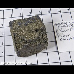 Mineral Specimen: Pyrite on Galena from Picher Field, Tri-State District, Cherokee Co, Kansas Mineral Specimen: Pyrite on Galena from Picher Field, Tri-State District, Cherokee Co, Kansas