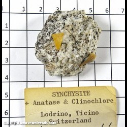 Mineral Specimen: Synchysite-Ce, Anatase and Clinochlore from Lodrino, Ticino, Switzerland Mineral Specimen: Synchysite-Ce, Anatase and Clinochlore from Lodrino, Ticino, Switzerland