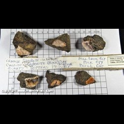 Mineral Specimen: Stilbite, Calcite, Saponite (6 pieces) from Mill Creek Co., Mill reek, Polk Co., Oregon Mineral Specimen: Stilbite, Calcite, Saponite (6 pieces) from Mill Creek Co., Mill reek, Polk Co., Oregon