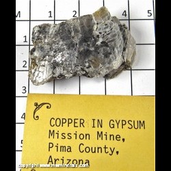 Mineral Specimen: Copper (oxidized) Included in Selenite from Old Mission Mine, Pima Co, Arizona Mineral Specimen: Copper (oxidized) Included in Selenite from Old Mission Mine, Pima Co, Arizona