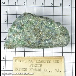 Mineral Specimen: Fuschite, Kyanite, Pyrite, Quartz from Baker Mountain Mine, Madisonville, Farmville District, Prince Edward Co,  Virginia