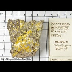Mineral Specimen: Maricopaite, Mimetite from Moon Anchor Mine, Maricopa, Arizona Mineral Specimen: Maricopaite, Mimetite from Moon Anchor Mine, Maricopa, Arizona