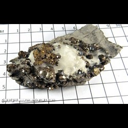 Mineral Specimen: Pyrite, Diploid Crystals (some damaged crystals, Calcite) from Duff Quarry, Huntsville, Logan Co,  Ohio