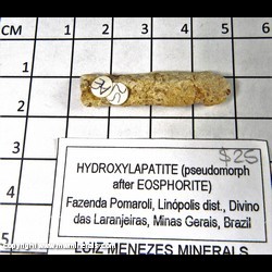 Mineral Specimen: Hydroxylapatite pseudomorph after Eosphorite from Fazenda Pomaroli, Linopolis dist., Divion das Laranjeiras, Minas Gerais, Brazil Mineral Specimen: Hydroxylapatite pseudomorph after Eosphorite from Fazenda Pomaroli, Linopolis dist., Divion das Laranjeiras, Minas Gerais, Brazil