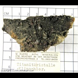 Mineral Specimen: Titanite (Sphene) crystals, Quartz crystals, Clinochlore from St. Gotthard, Switzerland Mineral Specimen: Titanite (Sphene) crystals, Quartz crystals, Clinochlore from St. Gotthard, Switzerland