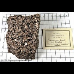 Mineral Specimen: Titanite variety: Grothite (first described location) in Syenite from Monzonite quarries, Plauenscher Grund, Dresden, Saxony, Germany