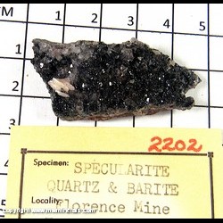 Mineral Specimen: Hematite variety: Specularite, Quartz, Barite from Florence Mine, Ergemont, Cumberland, Cumbria, England Mineral Specimen: Hematite variety: Specularite, Quartz, Barite from Florence Mine, Ergemont, Cumberland, Cumbria, England