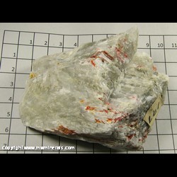 Mineral Specimen: Realgar in Ulexite from Kramer, Boron Co, California Mineral Specimen: Realgar in Ulexite from Kramer, Boron Co, California