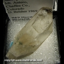 Mineral Specimen: Smoky Quartz from Mt, Antero, Chaffee Co., Colorado D. Belsher 1969 Mineral Specimen: Smoky Quartz from Mt, Antero, Chaffee Co., Colorado D. Belsher 1969