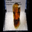 Minerals Specimen: Citrine from Location Unknown - from Jewel Tunnel Imports - Oct. 1983 Detroit Show Minerals Specimen: Citrine from Location Unknown - from Jewel Tunnel Imports - Oct. 1983 Detroit Show