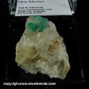 Minerals Specimen: Brochantite on Quartz from Blanchard Mine, Bingham, Socorro Co., New Mexico Minerals Specimen: Brochantite on Quartz from Blanchard Mine, Bingham, Socorro Co., New Mexico