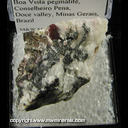 Mineral Specimen: Variscite, Red Ferroan, Albite, Rockbridgeite from Boa Vista pegmatite, Conselheiro Pena, Doce valley, Minas Gerais, Brazil Mineral Specimen: Variscite, Red Ferroan, Albite, Rockbridgeite from Boa Vista pegmatite, Conselheiro Pena, Doce valley, Minas Gerais, Brazil