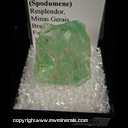 Minerals Specimen: Hiddenite (Spodumene) from Resplendor, Minas Gerais, Brazil Minerals Specimen: Hiddenite (Spodumene) from Resplendor, Minas Gerais, Brazil