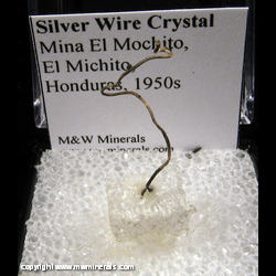 Mineral Specimen: Silver Wire Crystal from Mina El Mochito, near Las Vegas, Santa Barbara Dept., Honduras