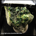 Mineral Specimen: Grossular variety Chrome and Chromite on Diopside from Orford Nickel mine, St-Denis-de-Brompton, Sherbrooke County, Quebec, Canada Mineral Specimen: Grossular variety Chrome and Chromite on Diopside from Orford Nickel mine, St-Denis-de-Brompton, Sherbrooke County, Quebec, Canada